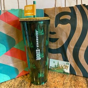 LIMITED Starbucks Wicked Wizard Of Oz Green Gold Lid Cold 24oz Tumbler W/Card